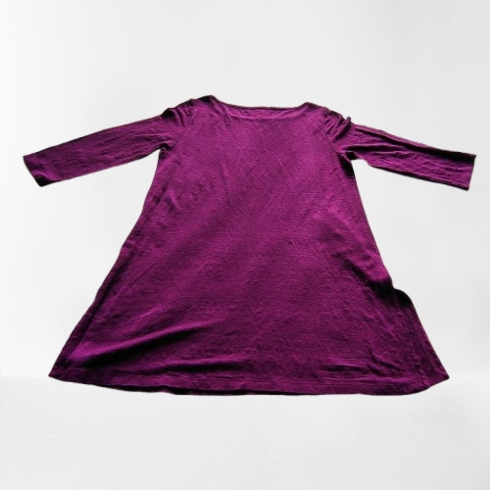 Eileen Fisher Organic Linen Dress‎ Size S Plum Merlot Side Slits Minimalist